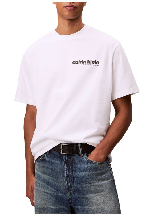 T-shirt en coton blanc uni avec le nom de la marque imprimé et à col rond