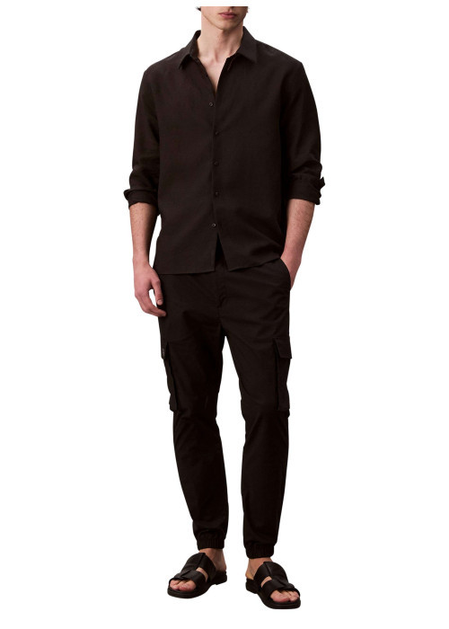 Pantalon cargo noir uni à coupe slim et à ourlets élastiqués