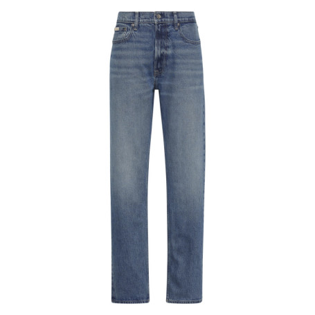 Jean en coton bleu indigo légèrement délavé à...
