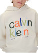 Thumbnail Sweat à capuche en coton écru uni à coupe droite avec le nom de la marque - Image 3
