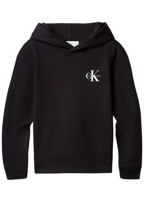 Sweat à capuche en coton noir uni à coupe droite avec le logo imprimé