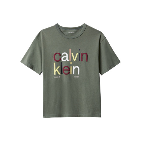 T-shirt en coton kaki uni à col rond avec le...