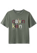 Thumbnail T-shirt en coton kaki uni à col rond avec le nom de la marque imprimé