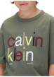 Thumbnail T-shirt en coton kaki uni à col rond avec le nom de la marque imprimé - Image 3