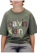 Thumbnail T-shirt en coton kaki uni à col rond avec le nom de la marque imprimé - Image 4