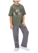 Thumbnail T-shirt en coton kaki uni à col rond avec le nom de la marque imprimé - Image 5