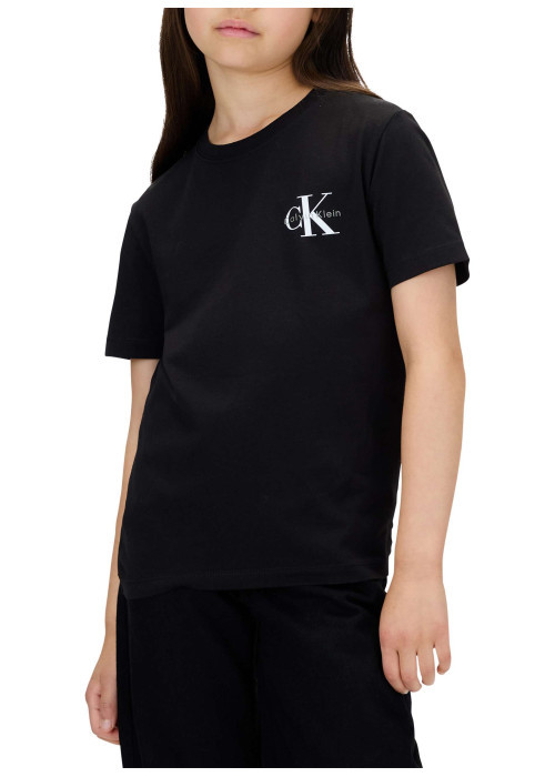 T-shirt en coton noir uni à col rond avec le logo imprimé à la poitrine