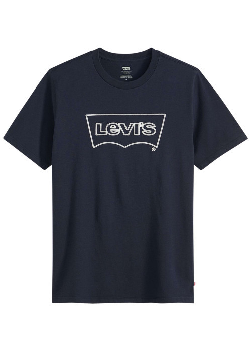 T-shirt en coton bleu marine avec col rond et logo de la marque