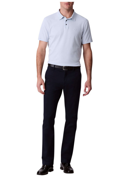 Pantalon chino en coton bleu marine uni à coupe slim avec des passants
