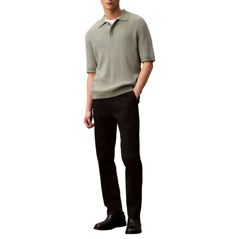 Calvin Klein - Pantalon Chino En Coton Noir Uni à Coupe Slim Avec Des Passants - Noir