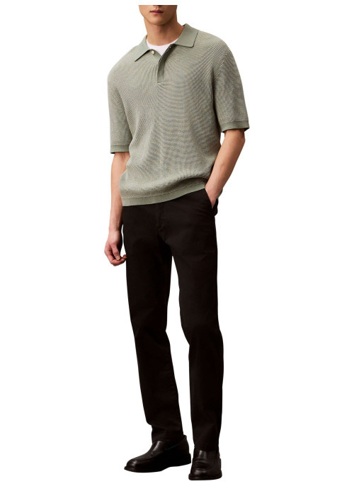 Pantalon chino en coton noir uni à coupe slim avec des passants