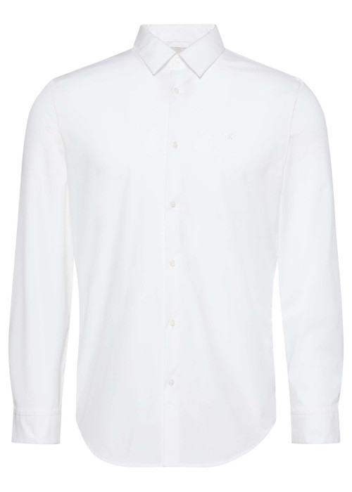 Chemise en coton blanche unie à coupe regular fit fermée par des boutons