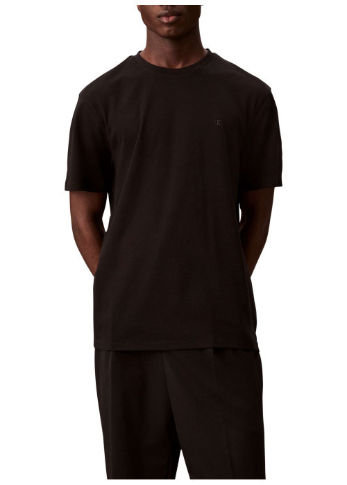 T-shirt en coton noir uni à col rond avec le mini logo brodé à la poitrine