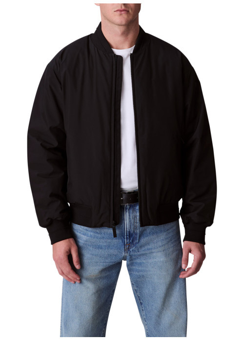 Bomber noir uni zippé à l'avant avec une coupe droite et des poches zippées