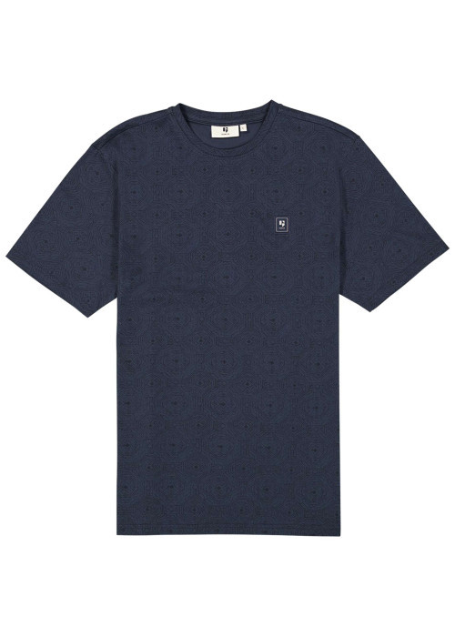 T-shirt en coton marine uni à col rond avec patch de la marque