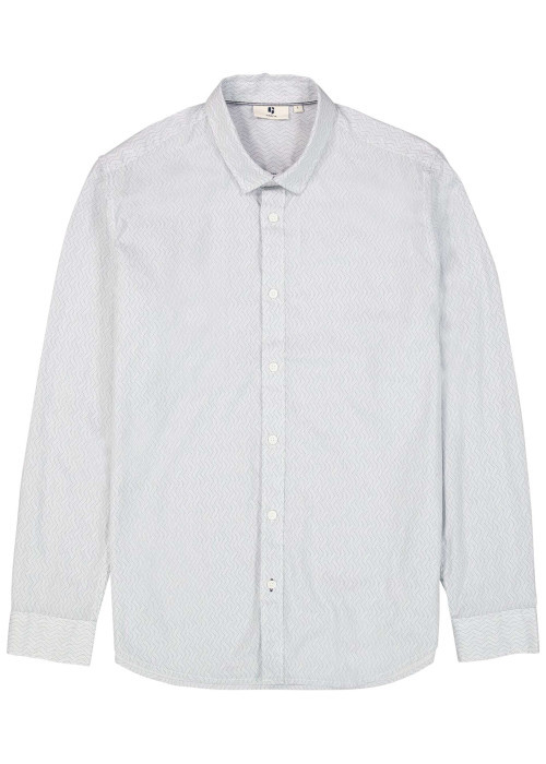 Chemise en coton bleue avec fermeture boutonnée et motif géométrique