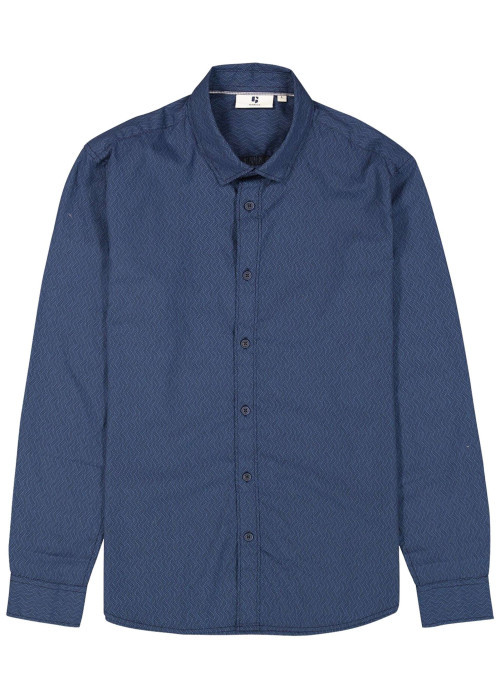 Chemise en coton marine avec fermeture boutonnée et motif géométrique