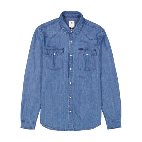 Chemise en coton bleu jean clair uni à coupe...