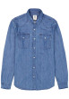 Thumbnail Chemise en coton bleu jean clair uni à coupe droite avec un col chemise