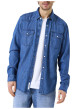 Thumbnail Chemise en coton bleu jean clair uni à coupe droite avec un col chemise - Image 2