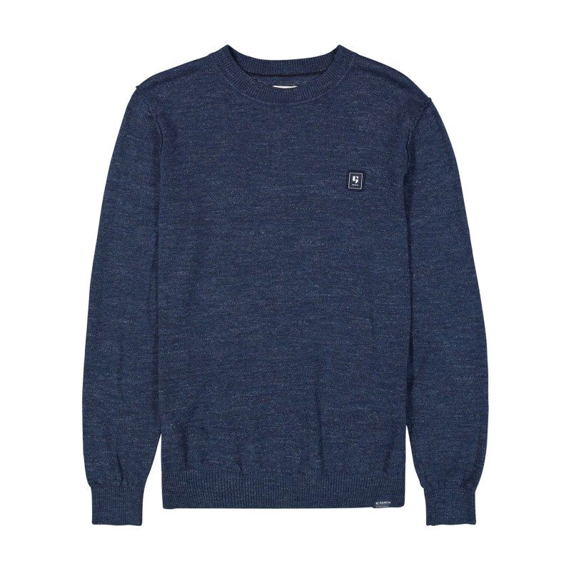 Garcia - Pull En Coton Marine Uni à Coupe Droite Avec Patch De La Marque - Marine Garcia - Pull En Coton Marine Uni à Coupe Droite Avec Patch De La Marque - Marine