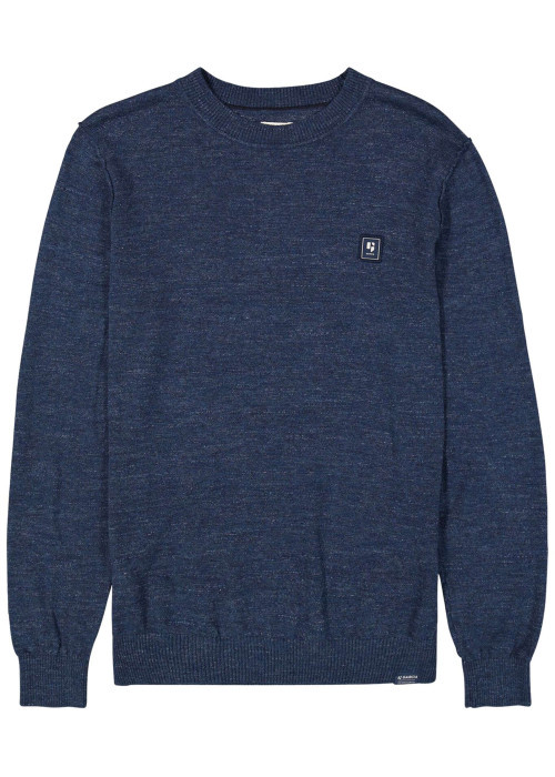 Pull en coton marine uni à coupe droite avec patch de la marque