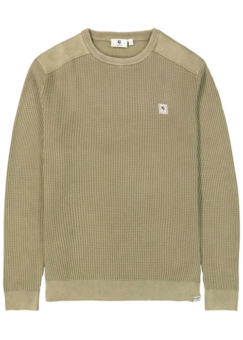 Pull en coton kaki uni en maille tricotée avec patch de la marque