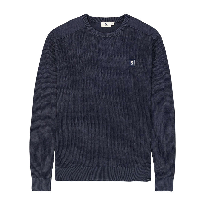 Garcia - Pull En Coton Marine Uni En Maille Tricotée Avec Patch De La Marque - Marine Garcia - Pull En Coton Marine Uni En Maille Tricotée Avec Patch De La Marque - Marine