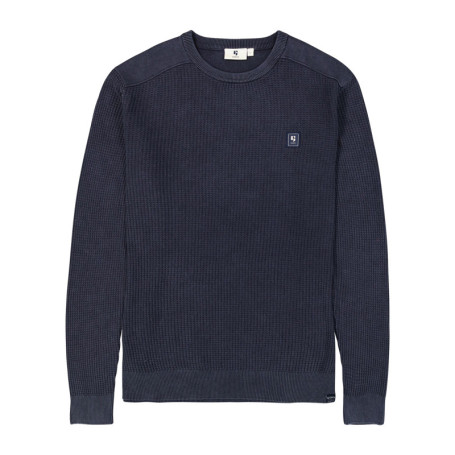 Pull en coton marine uni en maille tricotée...