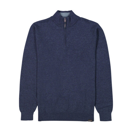 Pull en coton marine uni avec un col zippé et...