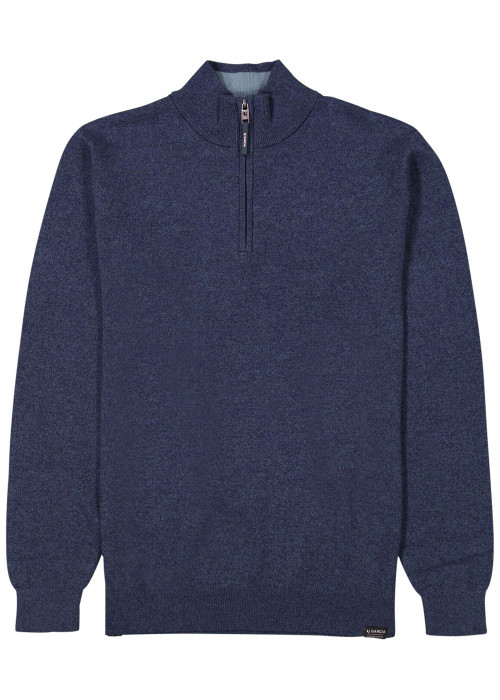 Pull en coton marine uni avec un col zippé et des manches longues