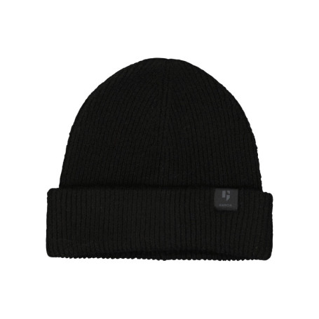 Bonnet noir uni en maille côtelée avec un large...