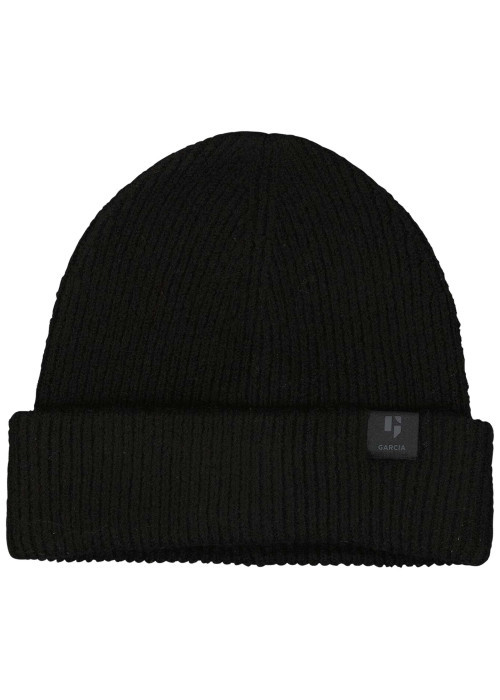 Bonnet noir uni en maille côtelée avec un large revers