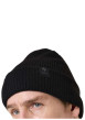 Thumbnail Bonnet noir uni en maille côtelée avec un large revers - Image 3