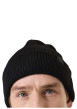 Thumbnail Bonnet noir uni en maille côtelée avec un large revers - Image 4