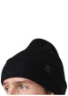 Thumbnail Bonnet noir uni en maille côtelée avec un large revers - Image 5