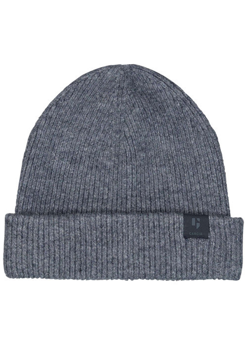 Bonnet bleu uni en maille côtelée avec un large revers