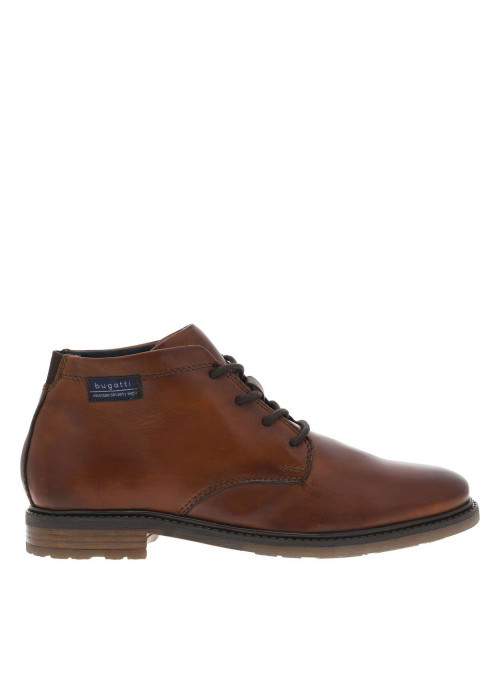 Bottines en cuir cognac avec semelle à talon plat et à lacets ronds - Image 2