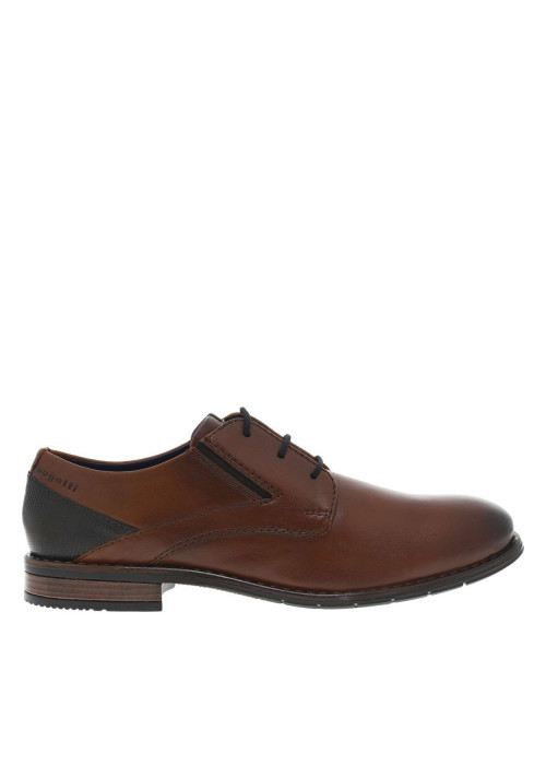 Derbies en cuir cognac à talon décroché bas et à lacets ronds