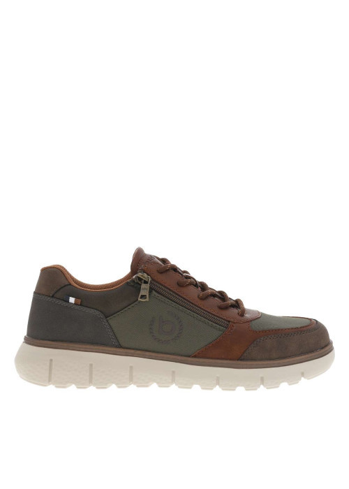 Sneakers multicolores brunes et kaki avec semelle à talon plat et lacets