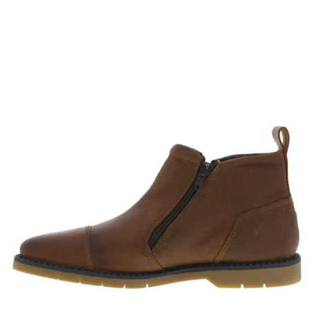 Boots en cuir cognac à talon plat et fermetures...