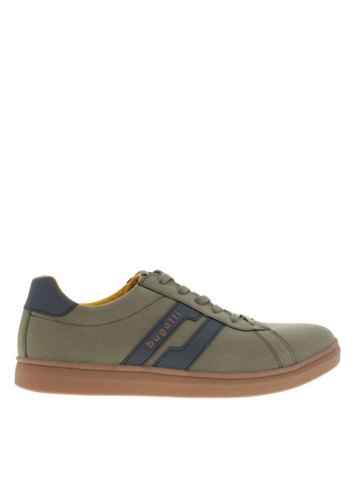 Sneakers kaki à talon plat avec fermeture à lacets et logos de la marque