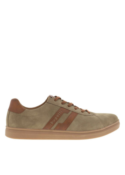 Sneakers taupe à talon plat avec fermeture à lacets et logos de la marque