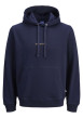 Thumbnail Sweat en coton marine uni avec un col à capuche et cordon de serrage