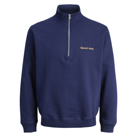 Sweat en coton marine uni avec un col montant...