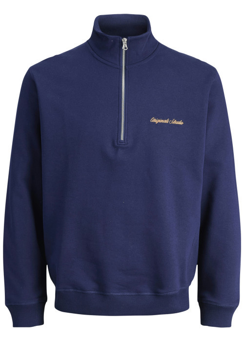 Sweat en coton marine uni avec un col montant...