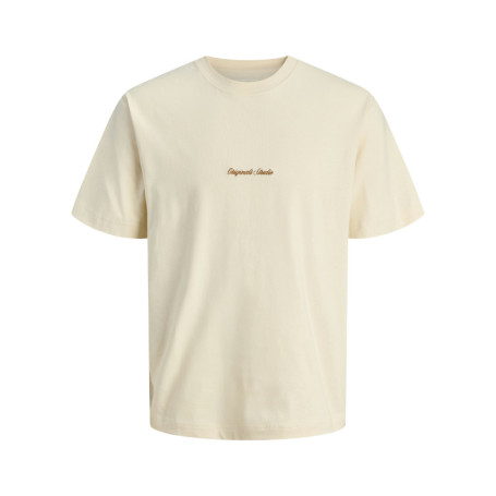 T-shirt en coton écru uni avec un col rond et...
