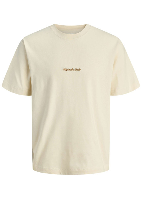 T-shirt en coton écru uni avec un col rond et des manches courtes