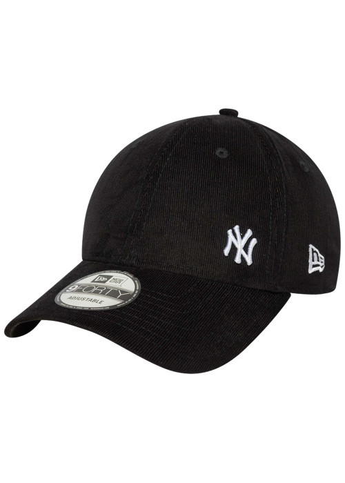 Casquette strapback noire unie en coton avec logo NY brodé en blanc