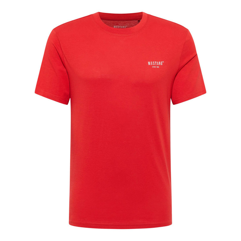 Mustang - T-shirt En Coton Rouge Uni Avec Un Col Rond Et Des Manches Courtes - Rouge Mustang - T-shirt En Coton Rouge Uni Avec Un Col Rond Et Des Manches Courtes - Rouge